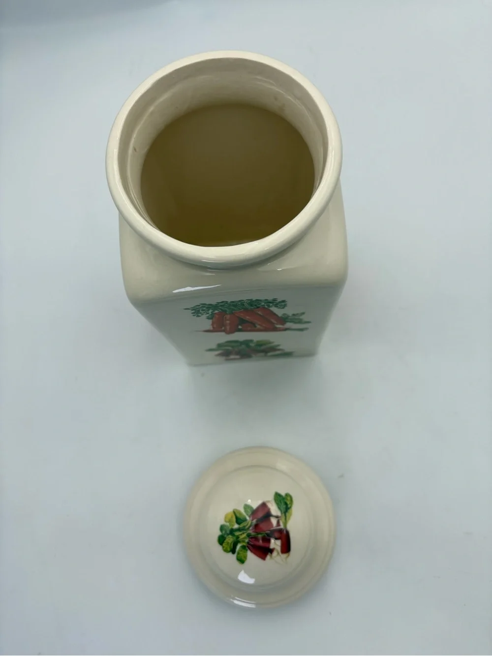 Vintage Ceramic Container Jar - Cream Ceramic with Vegetable Motif